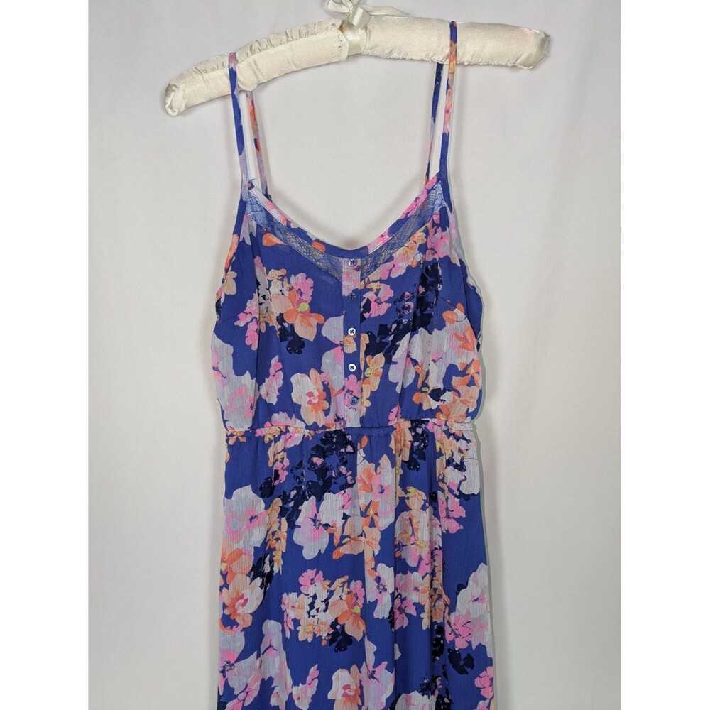 Candie's Maxi Dress M Women's Blue Floral Lace Spaghetti Strap Button Detail - Picture 2 of 8